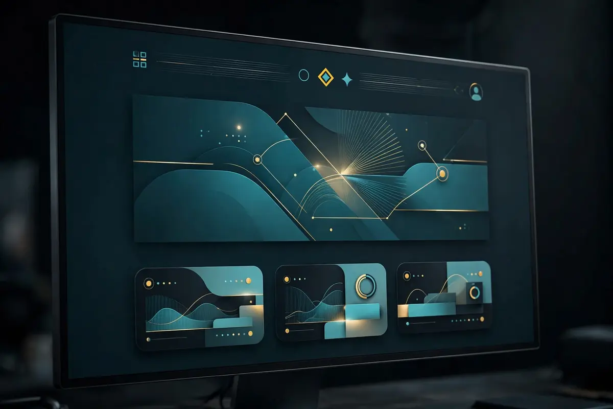Custom web design homepage on a monitor in a dark studio