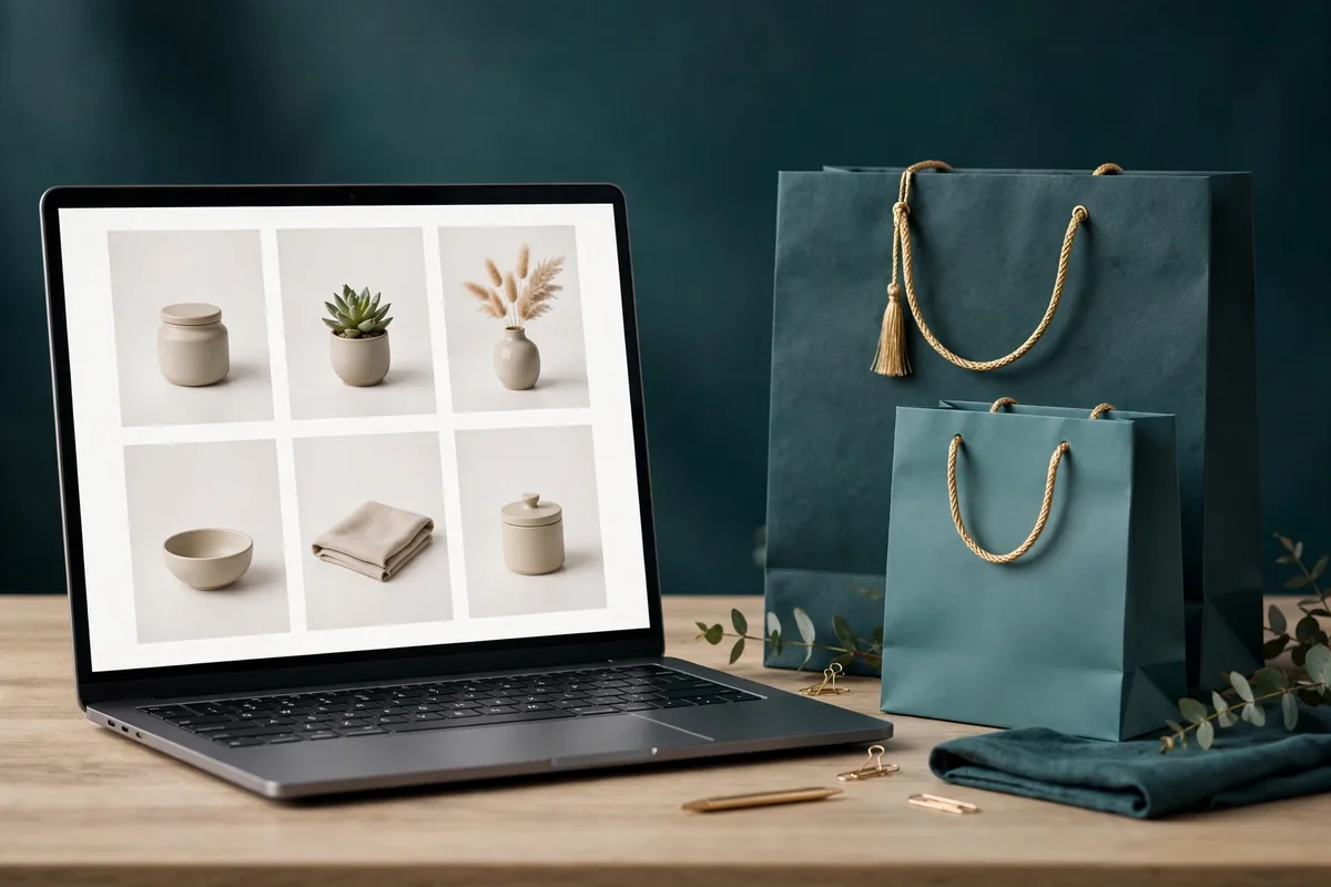 Ecommerce website design store on a laptop with shopping bags